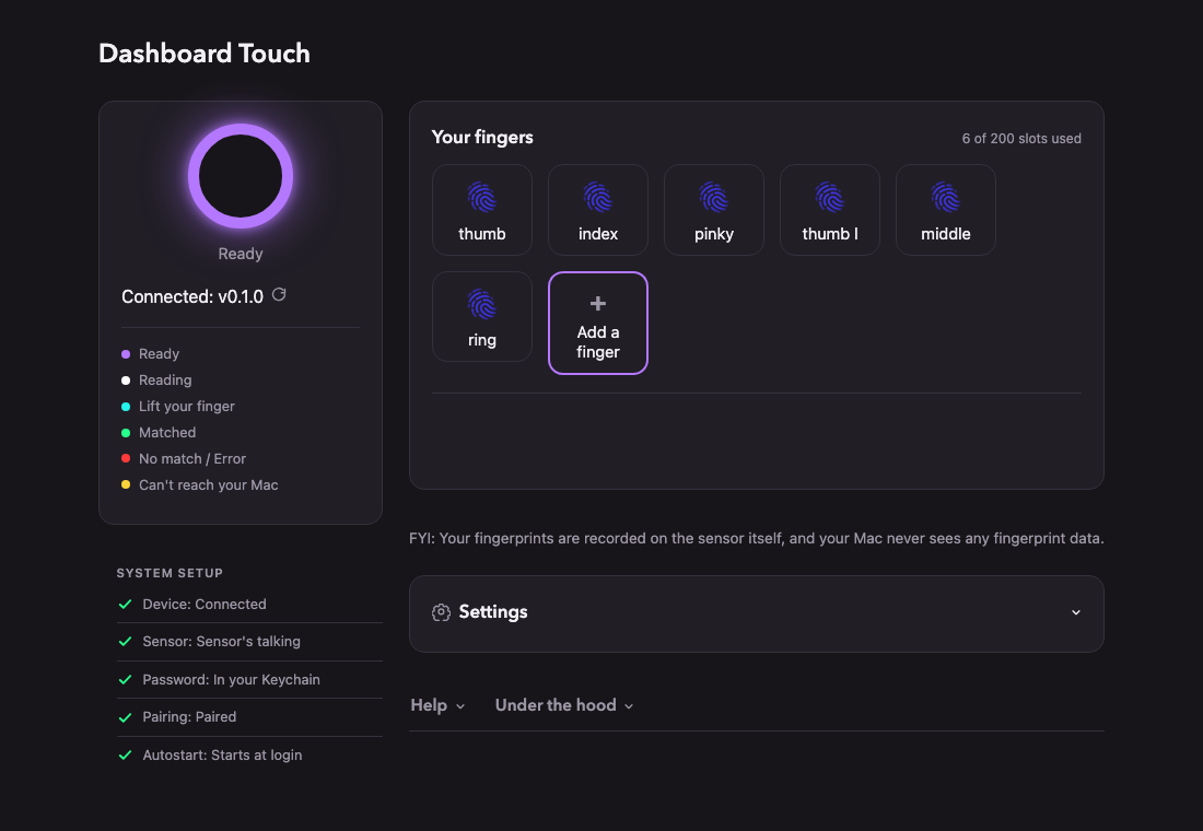 Dashboard Touch 网页界面展示了如何配置传感器