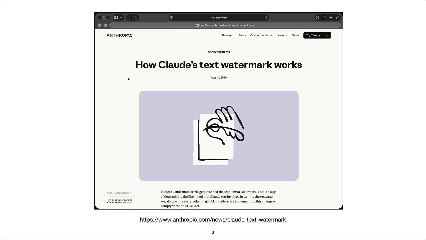 Anthropic announcement about Claude text watermarking