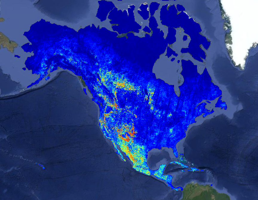 Wildfire-risk map of North America generated on the OlmoEarth Platform